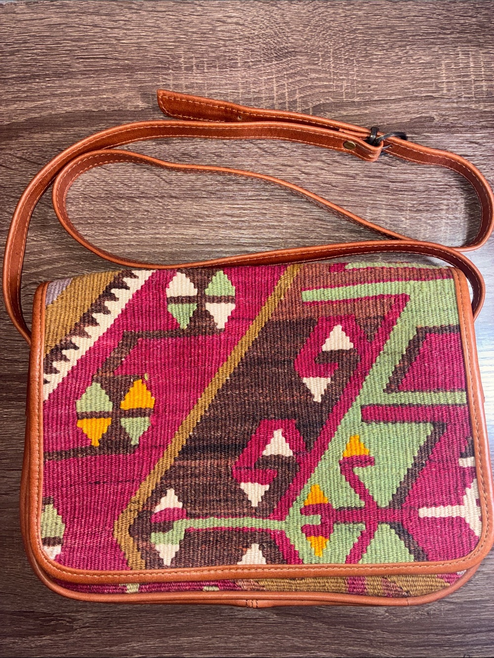 Vintage Kilim Arts Handwoven Patterned Crossbody/Shoulder bag Fuchsia and Brown